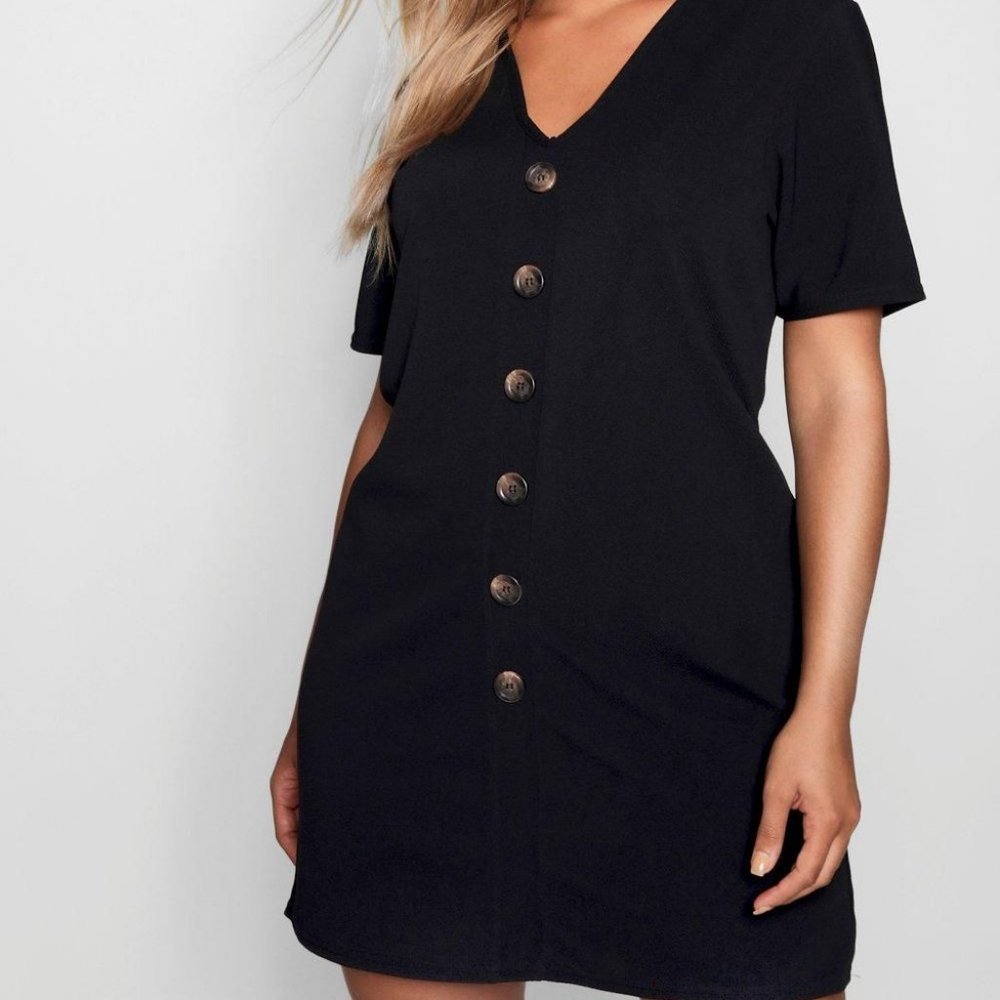 Boohoo Button Front V-Neck Shift Dress Size 16